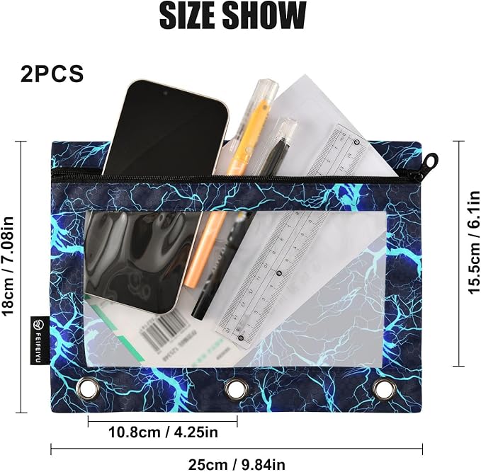 Custom Dark Blue Electric Lightning Pencil Pouch - Image 3