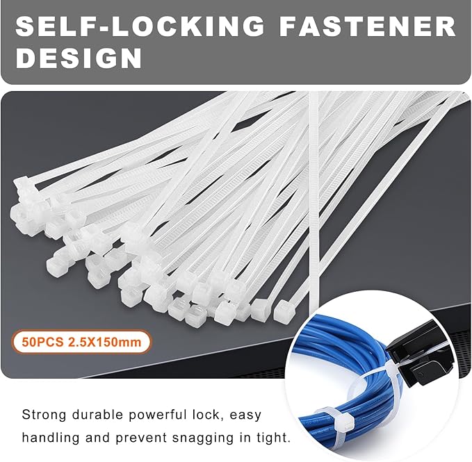 Zhushan Cable Tie Gun and Tool Set - Fastening, Flush Cutting, and Organizing with Steel Handle Zip Tie Tool for Nylon Cable Ties - Includes 50PC Cable Ties