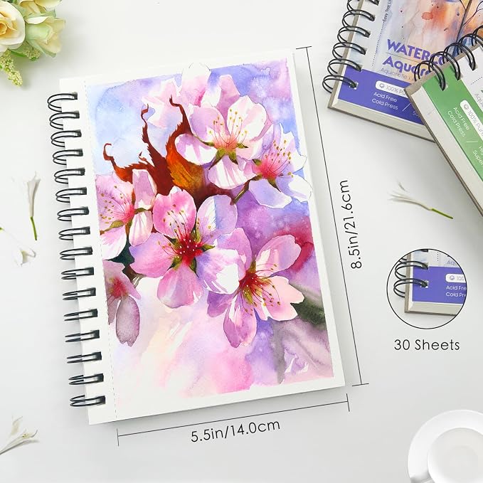 KOVIEDE 100% Cotton Watercolor Paper Pad 30 Sheets, Cold Press 140lb/300gsm - Image 6