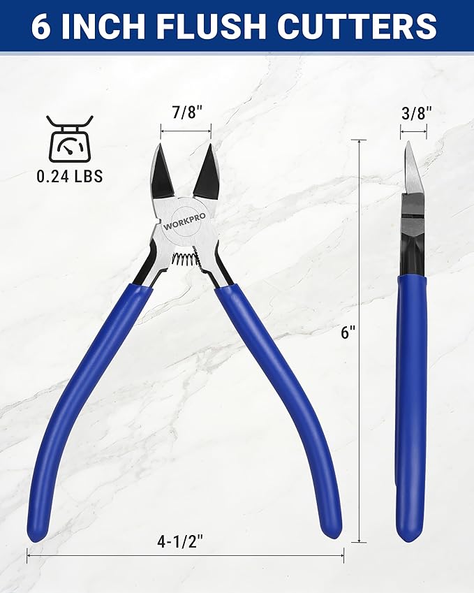 WORKPRO 6 Pack Wire Cutters, 6 Inch Precision Flush Cutters, Spring Loaded Side - Image 2