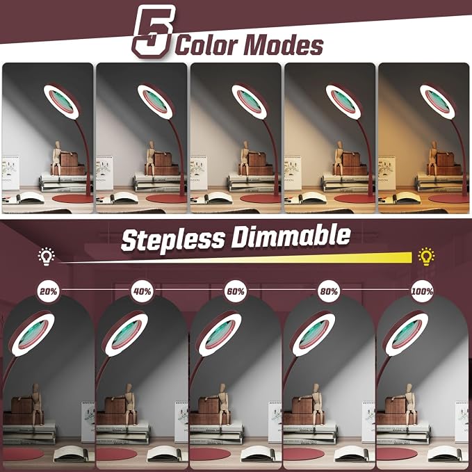 10X Magnifying Glass with Light and Stand, 5 Color Modes Stepless Dimmable LED - Image 3