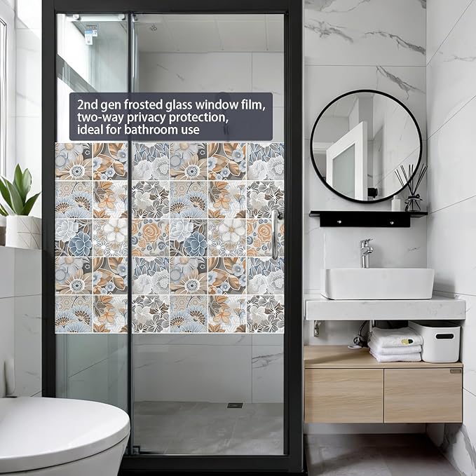 DKTIE Vintage Nature Art Tile Seamless Pattern Bathroom Window Privacy Film - Image 2