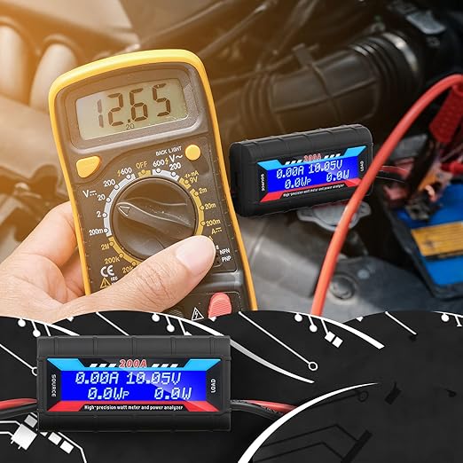 Yunsailing 2 Pcs 200A High Precision Watt Meter Power Analyzer Battery Consumption Performance Monitor Amp Meter Monitor with Backlight Digital LCD Screen for RC Solar Voltage Current Power (60V)