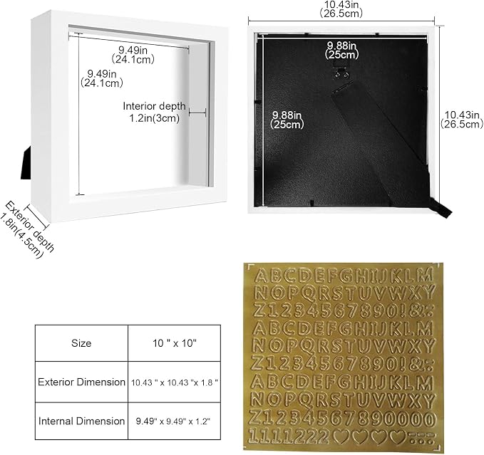 Shadow Box Frame 10x10 with Letter Stickers, 3D Picture Frame, Display Case Box - Image 2