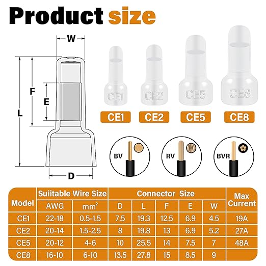 4 Values Closed End Crimp Connector Wire Crimps Caps Connectors 22-18 20-14 20-12 16-10 AWG Gauge Nylon Insulated Terminals