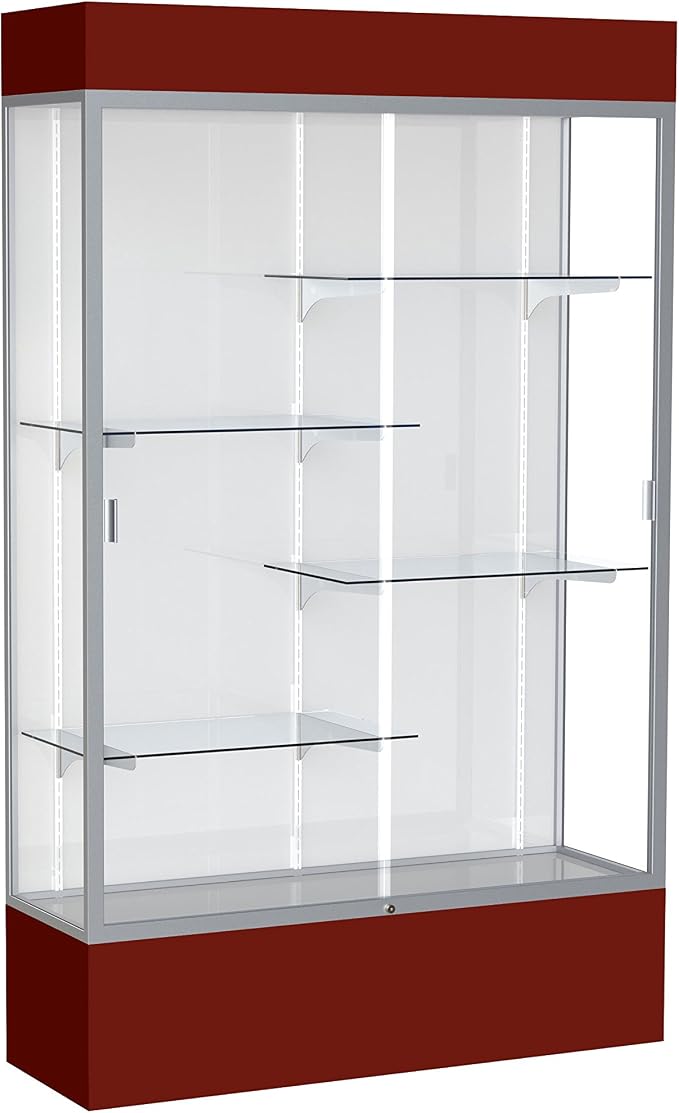 Waddell Spirit Lighted Floor Display Case, Satin Finish, Maroon Base and Top by WADDELL