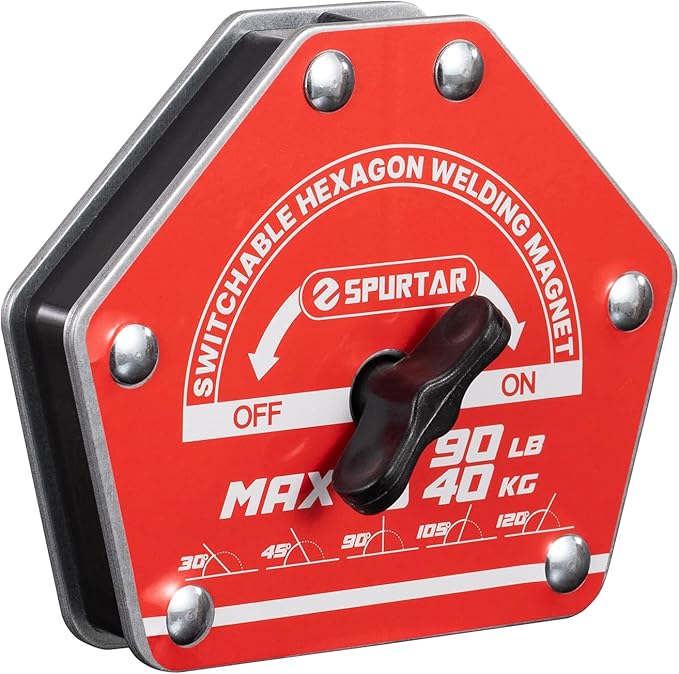 Spurtar Switchable Welding Magnets 90lbs Welding Clamps On Off Magnet Holder, Heavy Duty Hexagon Clamp Tools and Accessories Multi-Angle
