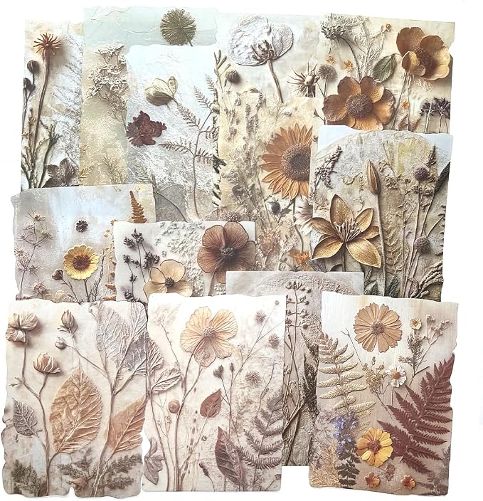 23 Sheets Vintage Autumn Floral Botanical Scrapbook Paper Kit Collage Supplies - Image 6