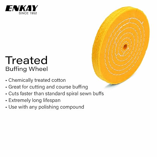ENKAY - 6" Spiral Sewn and Treated Buffing Wheels (2 Pack) for Polishing Metal and More, for Use with Polishing Compounds, Buffing Machines & Bench Grinders