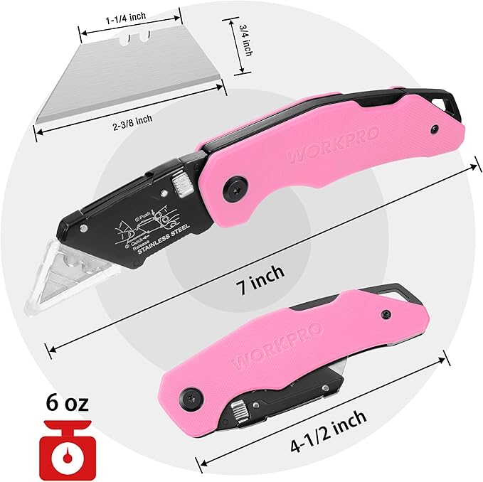 WORKPRO Folding Utility Knife G10 Handle with Stainless Steel Head, Quick-change Blade & Back Lock, Heavy Duty Box Cutter, 1PC Razor Knife with Extra 10PC SK5 Blades