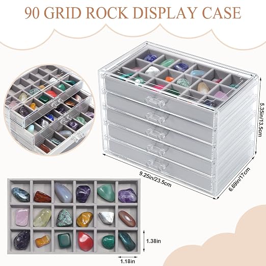 Misdary 90 Grid Rock Collection Box Clear Acrylic Display Case - Image 2
