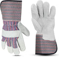 Glove Station Cowhide Split Leather Palm Work Gloves with Rubberized Safety Cuff