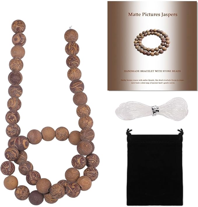 8mm Matte Brown Pictures Jaspers Bead, 15-Inch Matte Round Loose Stone Beads by THRELE