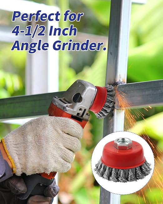 Rocaris Wire Wheel Cup Brush for Grinders, 8 Pack Wire Wheels for 4 1/2 Angle Grinder, 3 & 4 Inch Twisted Knotted & Coarse Crimped Cup Brush