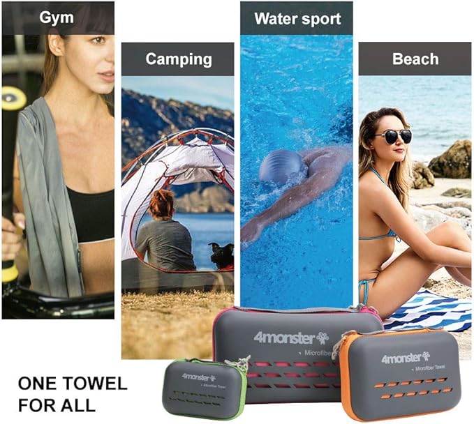 4Monster Camping Towels Super Absorbent, Fast Drying Microfiber Travel Towel, Quick Dry Ultra Soft Compact Gym Towel for Swimming Beach Hiking Yoga Travel Sports Backpack (31.50" x 15.80", Blue)
