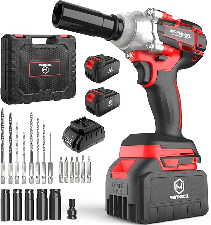 Cordless Impact Wrench,1000N.m(740 ft-lbs) High Torque Brushless 1/2 inch Impact Gun,2x 4.0Ah Battery,6000 RPM (3 in 1) Power Impact Driver for Car/Home/Lawn Mower