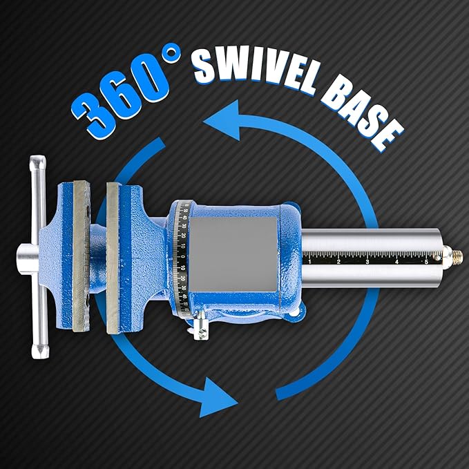 5-Inch Heavy Duty Bench Vise Ductile Iron Bench Vise 360° Multi-Purpose Bench Vice with Anvil, Clamp force 4000KG, Blue