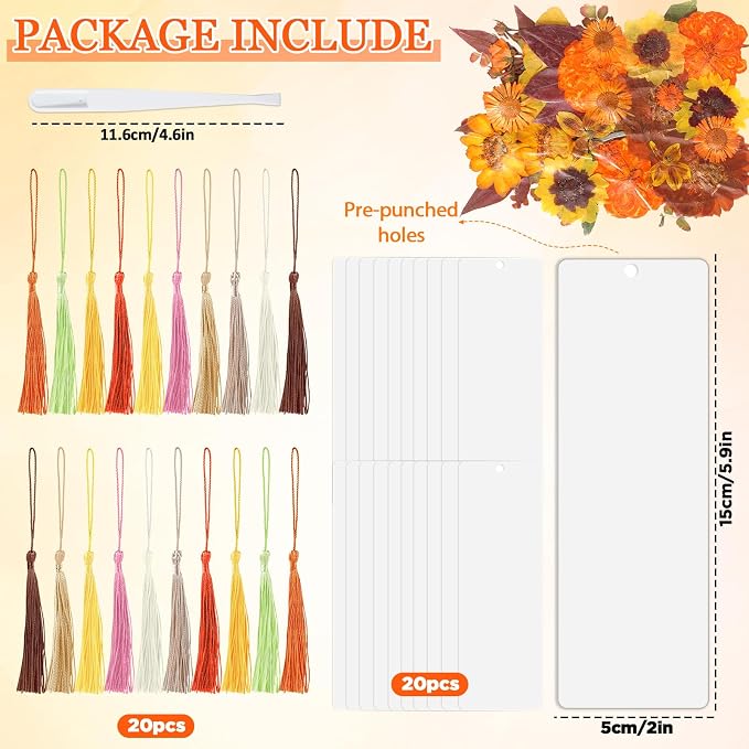 20 Sets Dried Flower Bookmark Making Kit Transparent Bookmark DIY Projects - Image 2