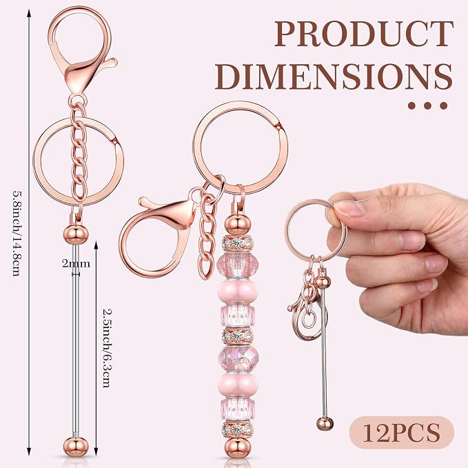 Tondiamo 12 Pcs Beadable Keychains Bars Bulk Blank Beaded Metal Keychain - Image 2