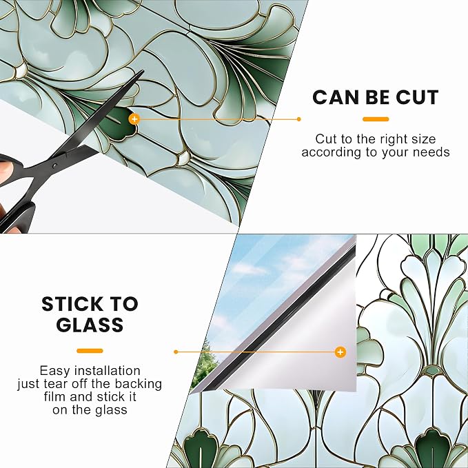 Stained Glass Window Privacy Film: Non-Adhesive Sun and Landscape Mosaic Design - Image 6