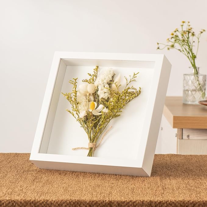8x8 Shadow Box Frame with Real Glass Panel and Soft Linen Back, Small White - Image 7