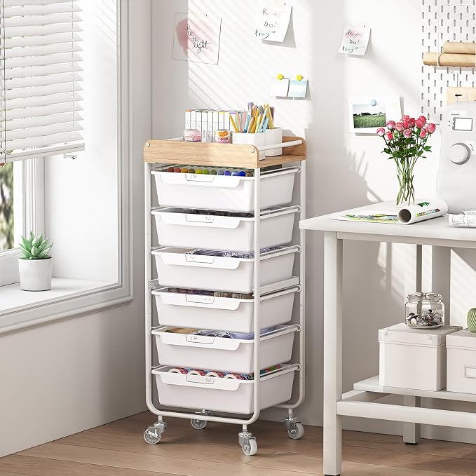 6 Drawer Rolling Cart for Craft Storage, Utility Drawer Organizer - Image 2