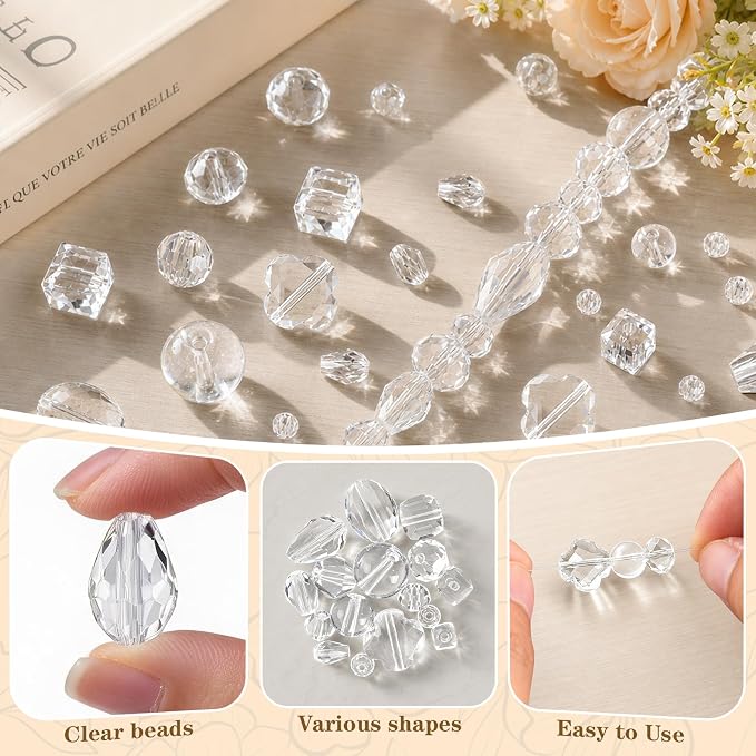 636pcs Crystal Glass Beads for Jewelry Making Assorted, 4/6/8mm Clear Craft - Image 3