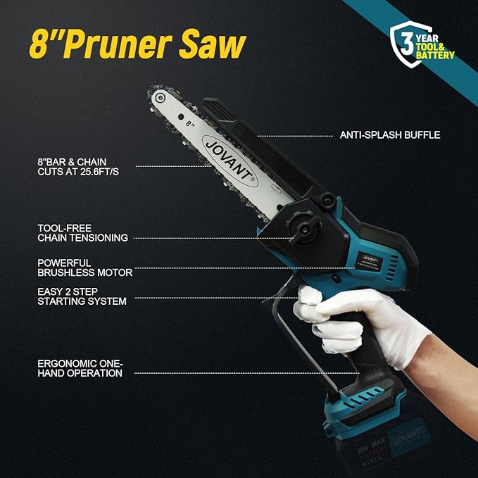2-in-1 Chainsaw,Cordless Pole Saw,8 Inch&6 Inch Chain Saw with 4A Rechargeable Battery,Battery Powered Handheld Chainsaw for Tree Trimming and Wood Cutting