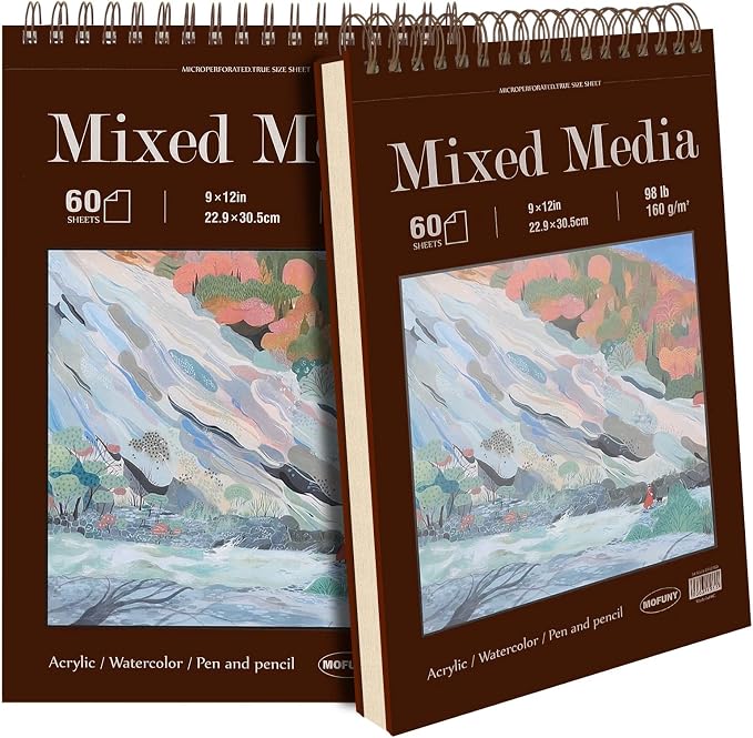 Mixed Media Sketchbook 9" x 12", 60 Sheets Each, 2 Pack, Heavyweight Drawing by SketchBook
