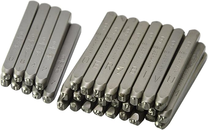 WKSTOOL 36pcs Heavy Duty Steel Stamp Uppercase Letters and Number 1/8 3mm Hand Stamping Character Mark Code Alphabet Punch Kit for Metal Jewelry Crypto Plate Leather