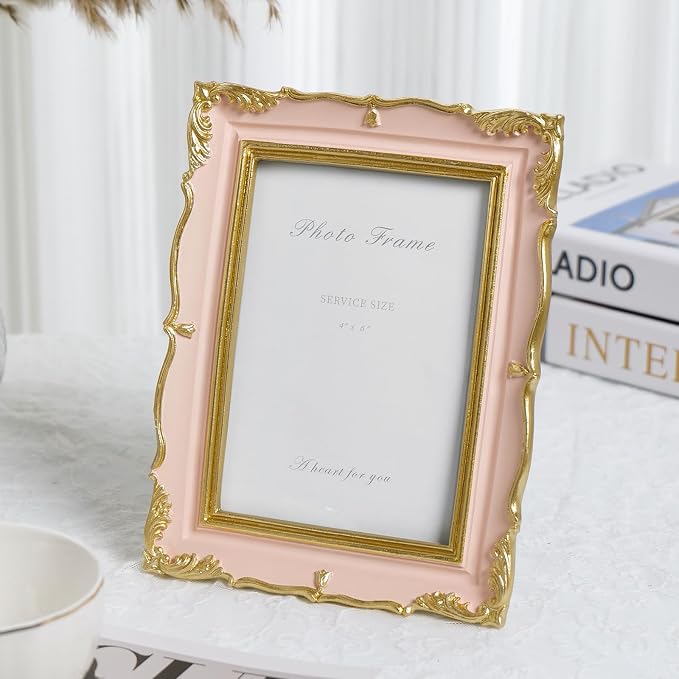 Cuspin 4x6 Vintage Picture Frame Pink and Gold Frame, 4 by 6 Photo Frames - Image 2