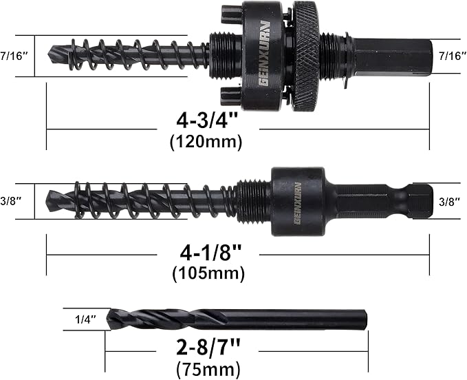 General Hole Saw Mandrel, 7/16-Inch and 3/8 Inch Hole Saw Arbor with 3Pcs Central Drill/2PCS Hex wrench/2Pcs Spring