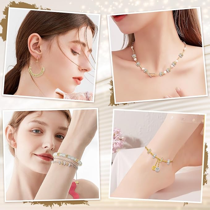 Augshy 700Pcs Rondelle Spacer Beads, 8 mm Silver and Gold Rhinestone Spacer - Image 7
