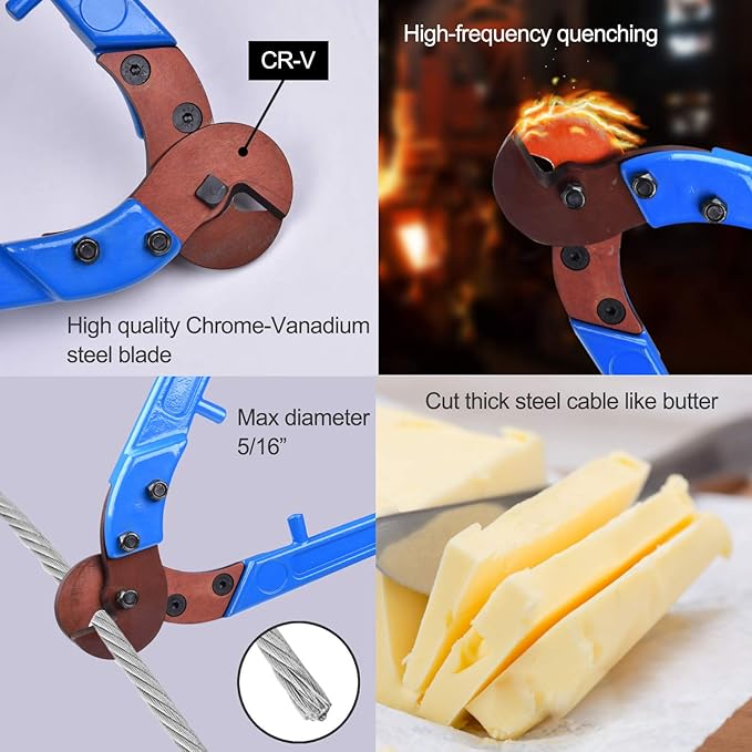 SANIK Long Hand Cable wire Cutter, MAX 100mm2, Carbon Steel Blades Cut Up To Φ10mm Steel Wire Ropes/Φ 7mm Steel Bar, 23.6Inch