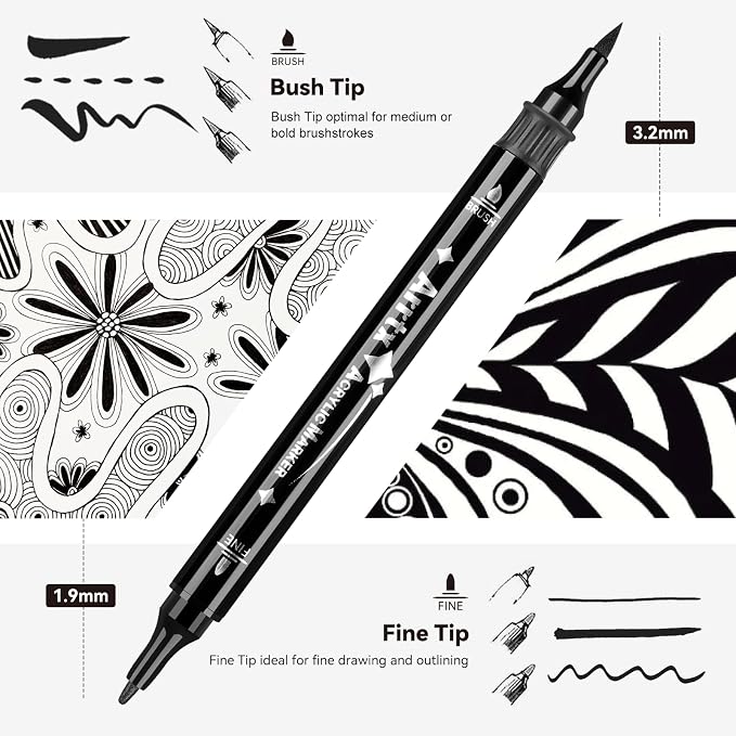 Arrtx Black Paint Pen 8 Pack Dual Tip, Stone and DIY Crafts - Image 2