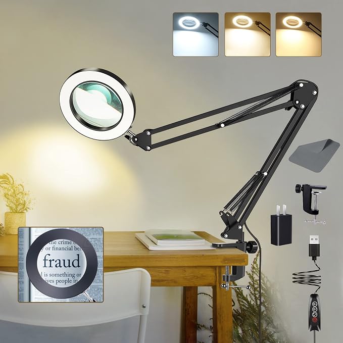 10X Magnifying Glass with Light and Clamp, Magnifier with Light Hands Free3 by StartHappyLife