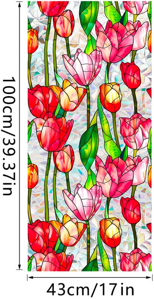 JOONOR Retro Tulip Flowers Window Privacy Film, Stained Glass Decals Colorful - Image 6
