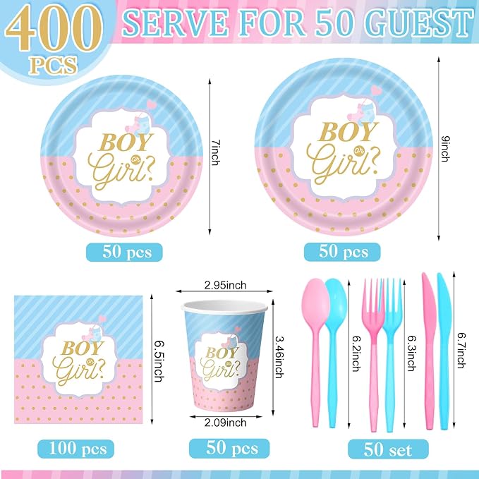 Pickmesh 400 Pcs Gender Reveal Party Supplies Include Boy or Girl Disposable - Image 3