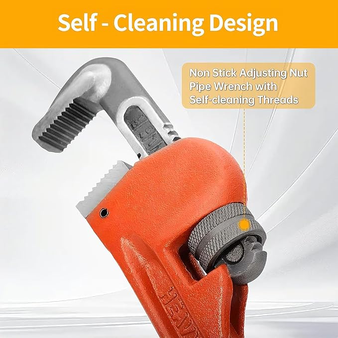4 Pack Heavy Duty Pipe Wrench Set, 8'' 10'' 12'' and 14'' Adjustable Jaw Plumbing Wrench, Heat-Treated Chromium Vanadium Steel Pipe Tools with Anti-Vibration Grip for Industrial/Domestic Pipe Repair