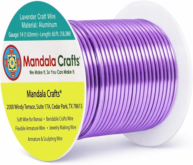 Mandala Crafts 14 Gauge Lavender Anodized Aluminum Craft Wire, 60 FT | Colored by MandalaCrafts