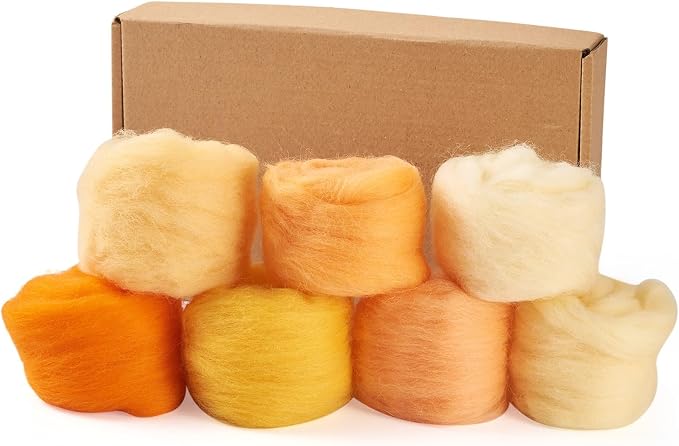 FASHEWELRY 1.2 OZ Wool Felting Kit 7 Set 7 Colors Orange Theme Needle Felting by FASHEWELRY