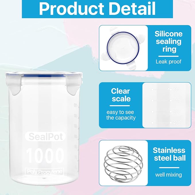 3 Sets Paint Container with Stainless Steel Mixing Ball, Plastic Paint Storage - Image 4