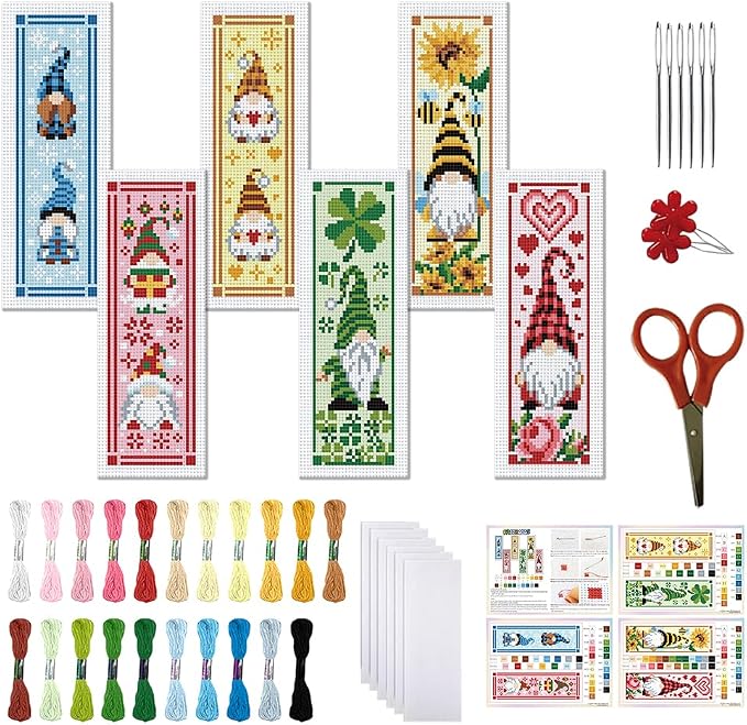 FREEBLOSS 6 Set Cross Stitch Bookmark Kit St. Patrick Gnome Pattern Stamped by FreeandCreativeCraftsArt