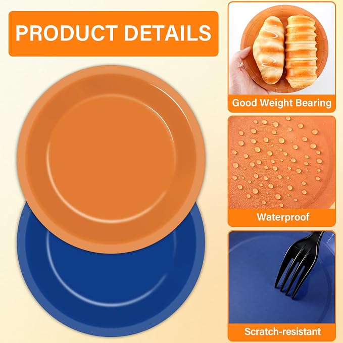 48Pcs Orange and Blue Paper Plates and Napkins Blue and Orange Party - Image 3