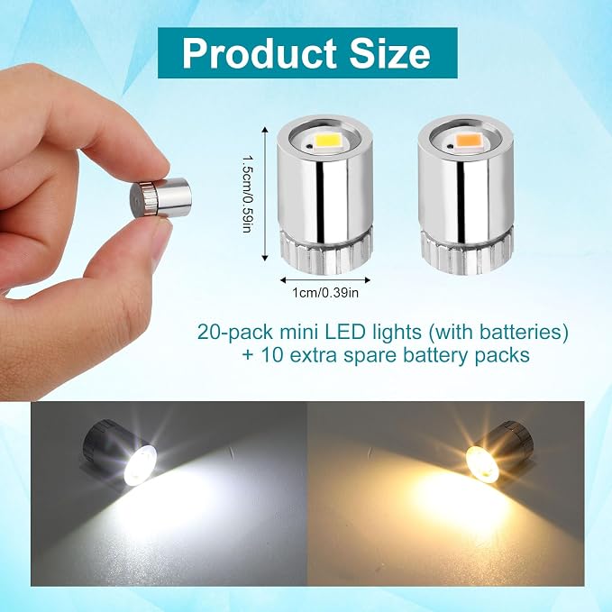20pcs Miniature LED Lights, Warm White & Cool White Mini Electric Micro Tiny - Image 2