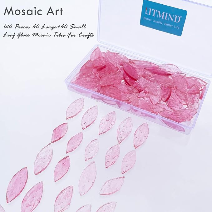 LITMIND 120 Pieces Pink Textured Transparent Mosaic Glass Petals & Leaves in 2 - Image 2