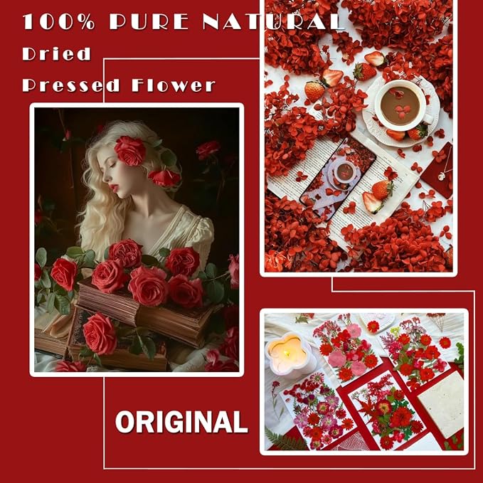 MIKIYA 88Pcs Red Dried Pressed Flowers - Image 2