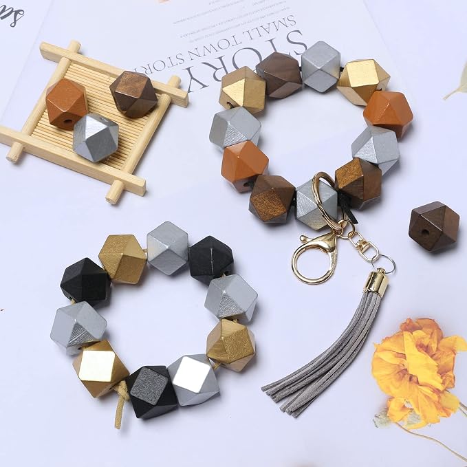 20mm Geometric Wooden Beads Variety Pack Painted Wood Beads Polygon Wooden - Image 3