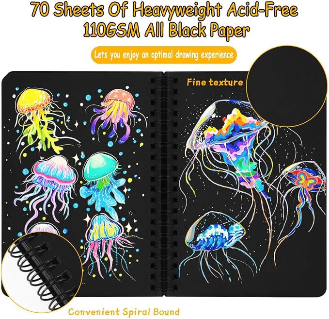 5x7in Black Paper Mixed Media Sketchbook, 110gsm Spiral Bound Art Journal - Image 4