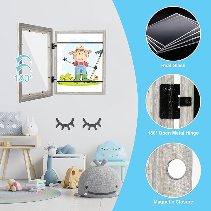GULETHUN Kids Art Frames, 9x12 Front Opening Kids Artwork Frames Changeable - Image 7